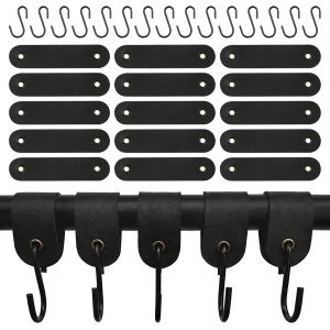 Lot de 15 crochets porte-manteau avec boucle en cuir, crochets en S, 12,5 x 3 cm, pour tringle &agrave; v&ecirc;tements, porte-manteau, pour camping, couloir et appartement, noirs - Neuf