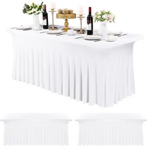 Ulteronixshop-Lot De 3 Jupes De Table En &Eacute;lasthanne Pour Tables Rectangulaires Blanc 1,8 M Nappe Extensible Ajust&eacute;e Nappe R&eacute;sistante Aux Plis Avec Jupe, Jupe De Table En &Eacute;lasthanne Pour Salon De Banq - Neuf