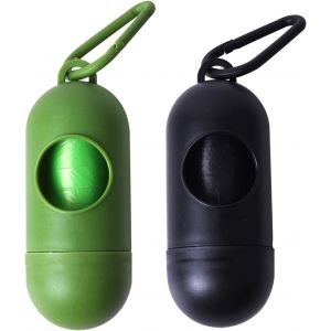 Lot De 2 Distributeurs De Sacs À Déjections Canines Avec Clip De Transport Et 30 Sacs À Déjections Canines Support De Sac À Déjections Canines Vert Foncé Et Noir Accessoire Pour Promener Votre Chien - Neuf