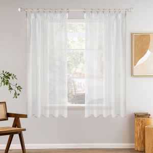 Eryi-Rideaux Voilage Blanc Galon Fronceur Transparents Lot De 2 Salon Fenetre Rideaux Et Draperies Intérieurs À Oeillet Voilages Cuisine Maison Chambre 140 X 137 Cm - Neuf