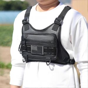 Sac de poitrine tactique Sac de gilet de course unisexe avec bretelles réglables Sac de gilet avant léger Sac d'escalade en plein air de grande capacité - Neuf