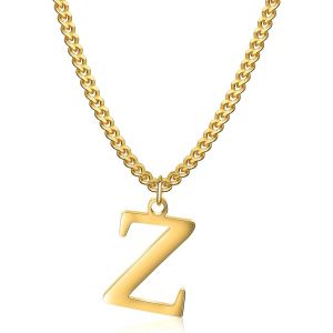 Kal-Collier Initial Plaqué Or 14 Carats - Collier Pendentif Lettre Chaîne Cubaine En Or Pour Hommes Et Femmes Collier Pendentif Lettre En Or Exquis - Neuf