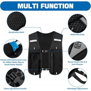 Gilet De Course Pour Homme Et Femme, Léger Et Respirant, Réfléchissant, Multi-Poches, Sangle Réglable Avec Bouteille D'eau Douce De 500 Ml Pour Marathon, Sentier, Randonnée, Cyclisme, Escalade - Neuf