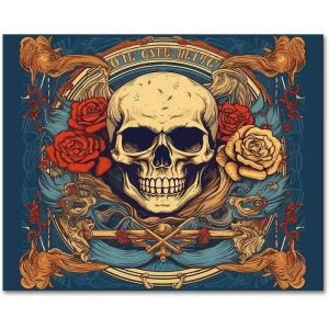 Peinture Par Numéros Crâne Fleurs 40x50 Cm Modern Style Acrylics - Neuf