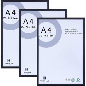 CMWX-Cadre photo noir A4 21 x 30cm Cadre de certificat avec façade en Plastic glass Cadre photo en bois pour impression A4,poster,peinture,à poser ou à fixer au mur,lot de 3 - Neuf