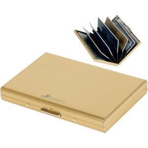 TRAHOO-Porte Carte de Cr&eacute;dit pour Hommes et Femmes, Mince Portefeuille Carte de Cr&eacute;dit en M&eacute;tal avec Protection RFID, avec 6 Compartiments. (6 Cartes/Or) - Neuf