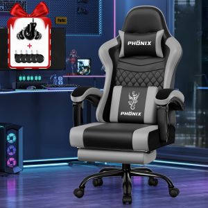 Airchros Chaise Gaming avec Repose-Pieds, Chaise de Bureau, Chaise de Bureau avec Fonction d'Inclinaison et de Verrouillage, Chaise Pivotante R&eacute;glable avec Coussins Lombaires et d'Appui-T&ecirc;te, Noir - Neuf