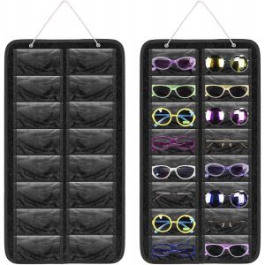 CAUC-16 Compartiments Organisateur De Lunettes Suspendu,Rangement Lunette De Soleil,Murale Sac &agrave; Lunettes De Soleil Feutre &eacute;Tanche &agrave; La Poussi&egrave;Re Suspendu &agrave; La Porte - Noir - Neuf