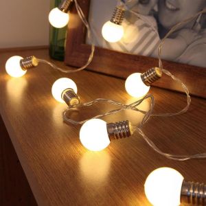 KAL-Guirlande Lumineuse Led, 1,5 M, 10 Ampoules Led, Fonctionnement Sur Piles, Boules De 5 Cm, Pour Mariage, Chambre D'Enfant, Noël, Jardin, Décoration De Fête - Neuf
