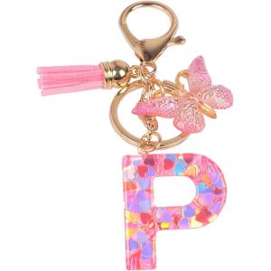KAL-Nom Lettre Initiale Porte-Clés, Pompons Papillon Monogramme Porte-Clés, Rose - Neuf