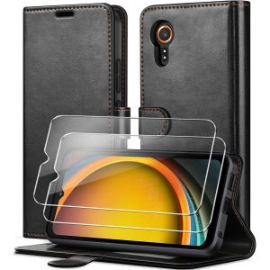 Sjzg-Coque Pour Samsung Galaxy Xcover 7 Avec 2 Pi&egrave;ces Verre Tremp&eacute;, [Blocage Du Signal Rfid] Housse En Cuir Pu Premium Etui &Agrave; Rabat &Eacute;tui De Protection Antichoc Pochette De Portefeuille, Noir - Neuf