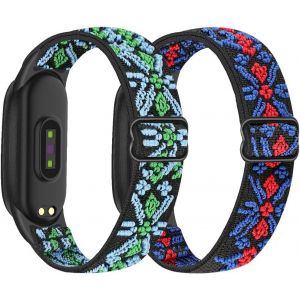 Lot De 2 Bracelets De Montre &Eacute;lastiques R&eacute;glables Compatibles Avec Xiaomi Mi Band 7/Mi Band 6/Mi Band 5, Bracelet De Sport En Nylon Extensible Pour Xiaomi Mi Band 7/6/5 Homme Et Femme - Neuf