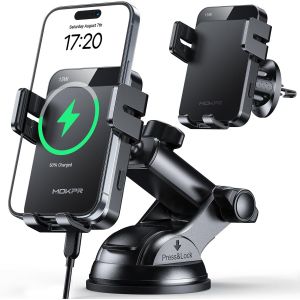 15w Support Telephone Voiture Induction, [Serrage Automatique] Rapide Chargeur Induction Voiture, Grille D'a&eacute;ration Tableau De Bord Pare-Brise Pour Iphone 16/15/14/13/12&samsung S24 S23 S22 - Neuf