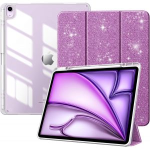 Coque pour Nouvel iPad Air 13 Pouces (M3/M2-2025/2024) avec Porte-Stylet, &Eacute;tui Fine Mise en Sommeil/R&eacute;veil Auto, Housse Arri&egrave;re Transparente avec Support pour iPad Air 13, Paillettes Violet - Neuf
