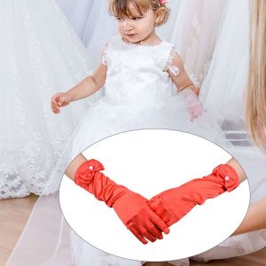 Hjlian Robe De Mariee Pour Fille, Gants, Noud Papillon, Robes De Soiree Formelles, Mitaines Courtes (Rouge L) - Neuf
