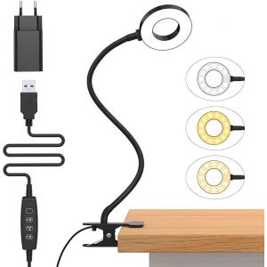 Lampe De Chevet 23 Led, Intensité Variable, 3 Modes, 10 Niveaux De Luminosité, Protection Des Yeux, Lampe À Pince Avec Col De Cygne Flexible 40 Cm, Avec Chargeur Usb 10 W [Classe Énergétique E] - Neuf
