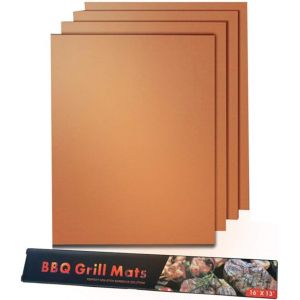 PATB-Tapis Barbecue,Feuille Barbecue Anti-adhésif Réutilisable et Résistant Tapis de Gril pour Charbon Gaz Électrique Gril à Grillage Moi à Légumes Fruit de Mer des ?ufs 4 Packs cuivre - Neuf