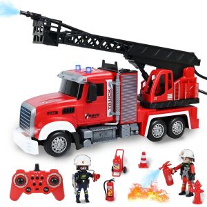 Gros Camion De Pompier 1:12, Voiture Pompiers Telecommand&eacute; Avec Pulv&eacute;risation D'eau Lumi&egrave;re, Son Fonction Et Pompiers, 2,4ghz Camion Pompier Enfant De 3-8 Ans, 11 Canaux, Rouge-G&eacute;n&eacute;rique - Neuf