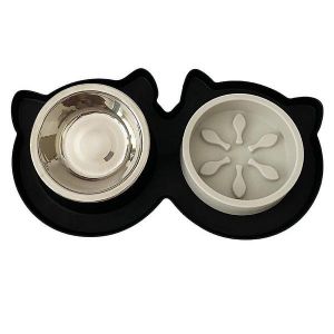 Ensemble 3 En 1 Avec Gamelle Et Bol D'eau - Acier Inoxydable, Tapis En Silicone Antid&eacute;rapant, R&eacute;sistant Aux &Eacute;claboussures, Facile &Agrave; Nettoyer Pour Des Habitudes Alimentaires Saines Pour Votre Chien - Neuf