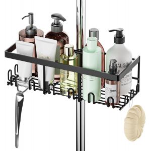 &Eacute;tag&egrave;re de douche, sans per&ccedil;age, en acier inoxydable, pour barre de douche de 18 &agrave; 25 mm, support de shampoing, organisateur de salle de bain (noir) - Neuf