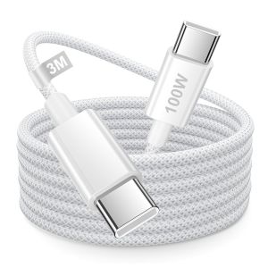 Thef-Câble Usb C Vers Usb C 3m, 100w Câble Charge Rapide Fil Chargeur Typ C Cordon Type C Pour Iphone 15 16 Pro Max/Plus,Ipad Pro/Air,Macbook Air/Pro,Samsung Galaxy S25 S24 S23 S22,Xiaomi - Neuf