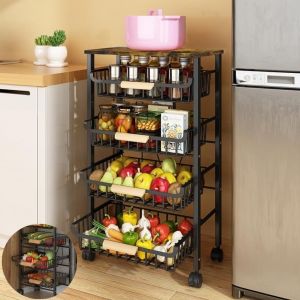 Chenquansarl-Panier À 5 Niveaux En Fil Métallique Sur Roulettes Pour Cuisine, Étagère Empilable Au Sol, Bacs De Rangement Pour Fruits Et Légumes Avec Tiroirs Coulissants Pour Salon, Chambre À Coucher - Neuf