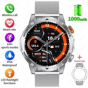 2025 Nouveau Pour Huawei Xiaomi 1000Mah Amoled Montre Intelligente Hommes Sport Fitness Lampe De Poche Led 3Atm Étanche Bt Appel Smartwatch.Mesh Grey. - Neuf
