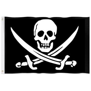 Mevronisshop-Drapeau De Pirate, T&ecirc;te De Mort Et Os Crois&eacute;s - Grande Guirlande De Fanions Avec ?Illets En M&eacute;tal - Motif Squelette Impressionnant - Double Couture - Pour D&eacute;coration De F&ecirc;te Pirate - 1,5 - Neuf