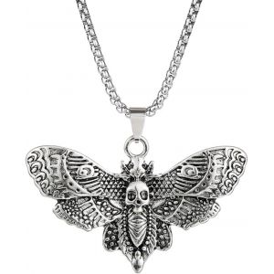 Kal-Moth Collier Cr&acirc;ne T&ecirc;te Morte Collier Gothique Punk Bike Rock Hip Hop Pendentif Homme Femme Collier &iquest; Argent - Neuf