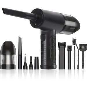 KALANKA-Aspirateur &agrave; Main, 3 Vitesses Aspirateur Voiture Puissant sans Fil Portable, 2 en 1 Mini Aspirateur Voiture 5 Buses, 51000RPM, pour Animaux, Maison, Bureau (Black) - Neuf