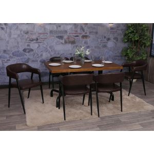 Lot de 6 chaises de salle &agrave; manger HWC-P29, chaise de cuisine, chaise &agrave; dossier, chaise rembourr&eacute;e, style industriel r&eacute;tro vintage, similicuirmarron fonc&eacute; - Neuf