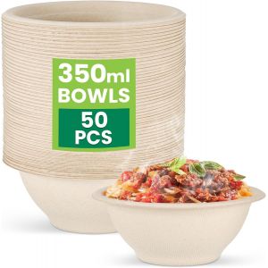 Loranka-50 Pi&egrave;ces Bols En Papier, 350ml Vaisselle 100% Biod&eacute;gradables, Assiettes, Couvert, Bols En Canne &Agrave; Sucre Compostable Pour Usage Quotidien Et Dehors Party - Neuf