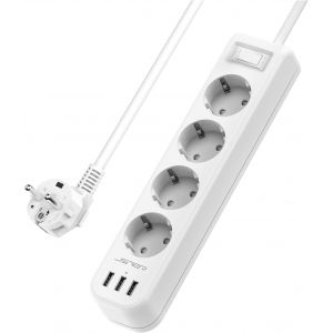 KALANKA-Multiprise 4 Prises avec 3 Port USB Bloc Multiprise Electrique(3680W/16A) avec Interrupteur Cordon 1,5m pour Smartphone Tablette-Blanc - Neuf