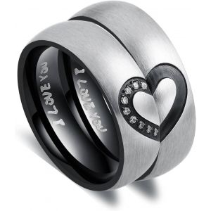 Trahoo-Alliance Femme Homme I Love You C?ur Amour Éternel Romantique Bague Mariage Fiançailles Acier Inoxydable Fantaisie Anneau Supérieur Couple Noir & Or Rose - Neuf