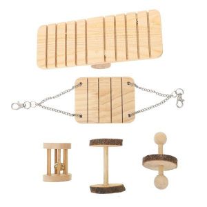 Ensemble De Jouets En Bois Naturel Coloré De 5 Pièces Pour Petits Animaux De Compagnie - Jouets Amusants Pour Perroquets, Cochons D'inde, Lapins Et Plus Encore - Neuf