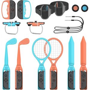 Gjfty-Accessoires De Sport Pour Nintendo Switch 2,18 En 1 Kit De Sport Pour Switch 2 Joy Con Jeux De Sport Avec Clubs De Golf, Raquettes De Tennis, Poignées D'épée, Temps De Lanière, Sangle De Poign - Neuf