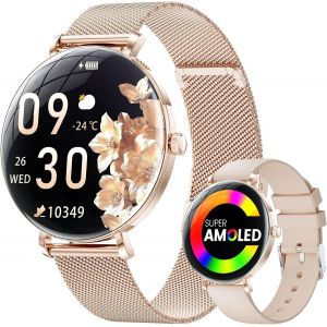 Montre Connect&eacute;e Femme Avec Appel Bluetooth, 1,43'' Amoled &Eacute;cran Smartwatch Avec Sant&eacute; Au F&eacute;minin, 120+ Mode Sportif, Sommeil, Fr&eacute;quence Cardiaque, &Eacute;tanche Ip68 Podometre Pour Android Ios - Neuf