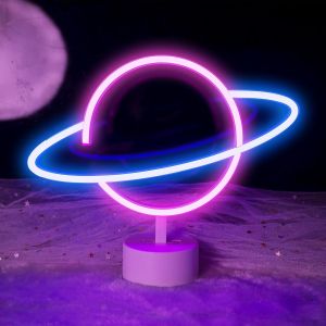 Plan&egrave;te Enseigne Lumineuse Au Led - D&eacute;coration Murale Veilleuse Usb/N&eacute;on &Agrave; Piles Pour Anniversaire Cadeau F&ecirc;te Enfants Salon D&eacute;coration - Neuf