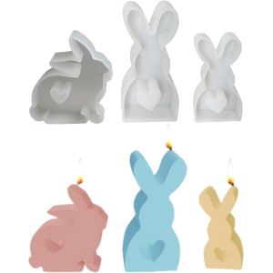 Kalanka-Lot De 3 Moules En Silicone En Forme De Lapin De P&acirc;ques - Moules De Coul&eacute;e En Silicone Pour P&acirc;ques - Lapin De P&acirc;ques - B&eacute;ton Pour Coul&eacute;e - Moule En Silicone Pour Bricolage - D&eacute;coration De P&acirc;q-Kalanka - Neuf