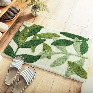 Tapis de salle de bain antidérapant super doux (feuille verte), 50x80 cm, microfibre, peluche absorbante, lavable en machine, adapté à la salle de bain - Neuf