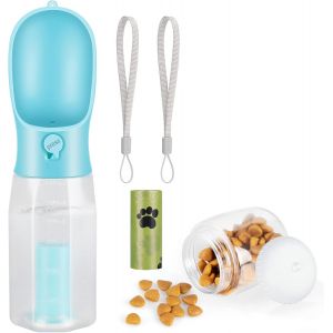 Bouteille D'eau Pour Chien, 600 Ml Gourde Voyage Pour Chien, Distributeur D'eau Extérieure Multifonctionnel Pour Chien Et Chat Avec 100 G Récipient De Nourriture Et Sac À Caca - Neuf