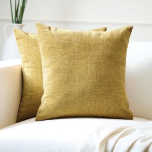 Cauc-Housse De Coussin En Chenille Lot De 2 | Or Moutarde - (24""X24"") (60x60 Cm) | Housses De Coussin Carr&eacute;es D&eacute;coratives Pour Canap&eacute;, D&eacute;coration Maison, Sofa - Neuf