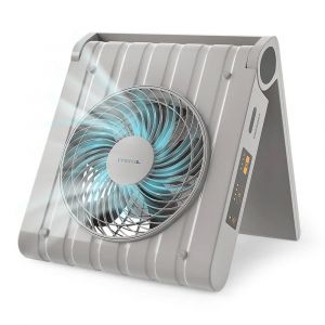 Ventilateur solaire portable ITEHIL ITSPF avec batterie externe int&eacute;gr&eacute;e, batterie 10 000 mAh, 4 vitesses, 1 700 tr/min, rotation et minuterie, chargement solaire et USB-C - Neuf
