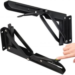 MEVRONISSHOP-300mm Support Equerre Pliable Charge Lourde, 2 Pi&egrave;ces Equerre Pliante 30cm, Noir Support Console Pliable, Equerre Murale pour Garage,Cuisine, Bureau, Chambre, Tablette Murale Rabattable - Neuf