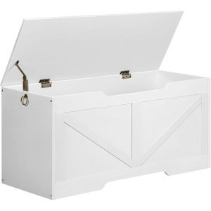 SUBZONAL-Banc de Rangement, Coffre &agrave; Jouets avec Couvercle, Coffre de Rangement, Coffre de Rangement, 2 Anneaux, 100 cm, Robuste, Stable, pour Enfants, Couloir, Salon, Blanc EWT771CW01 - Neuf