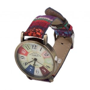 Montre Hippie Multicolore Style Bohème En Laiton Pu En Cuir Bouton Batterie Femmes Montre Pour Fête D'anniversaire Cadeau Bleu - Neuf
