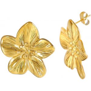 Kal-Boucles D'oreilles Femme, Grandes Boucles D'oreilles En Forme De Fleur Dorée, Boucles D'oreilles Pendantes En Métal À Motif De Pétales De Fleurs, Boucles D'oreilles Exagérées, Bijoux Pour - Neuf
