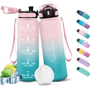 Eryi-Gourde Sport, 500ml Étanche & Réutilisable, Bouteille, Motivation Avec Filtre Gourde, Bouteille D'eau, Gourdes Pour Running, École, Bureau - Neuf