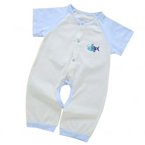 Combinaison En Coton A Manches Courtes Pour Nouveau-Ne, Garcon Et Fille (Blanc Et Bleu, Taille 66) - Neuf