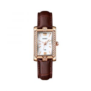 Montre Rectangulaire Pour Femme Avec Lunette Décorée De Cristaux. Montre-Bracelet Carrée Classique En Forme De Réservoir Avec Cadran Transparent, Élégante (Café - Cuir). - Neuf